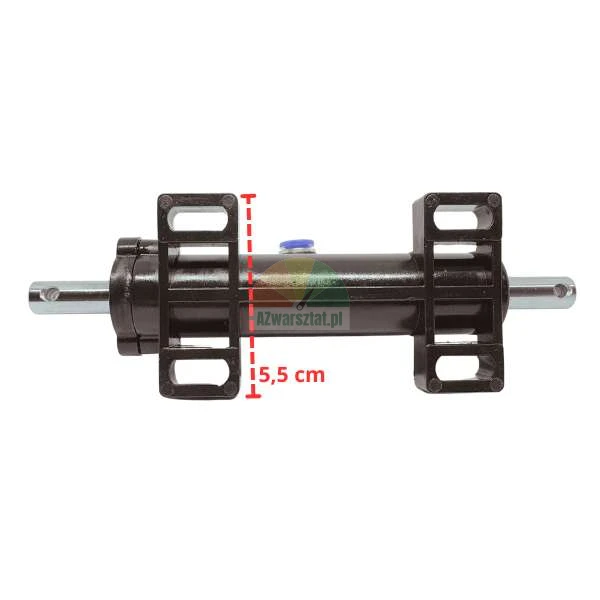 Schwarzer doppeltwirkender Hydraulikzylinder mit einer Halterungshöhe von 15,5 cm, gekennzeichnet durch eine rote gestrichelte Linie.