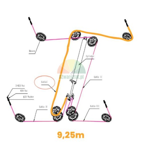Diagramm des 9,25m Stahlseils für Launch TLT440W TLT440 Vier-Säulen-Hebebühne