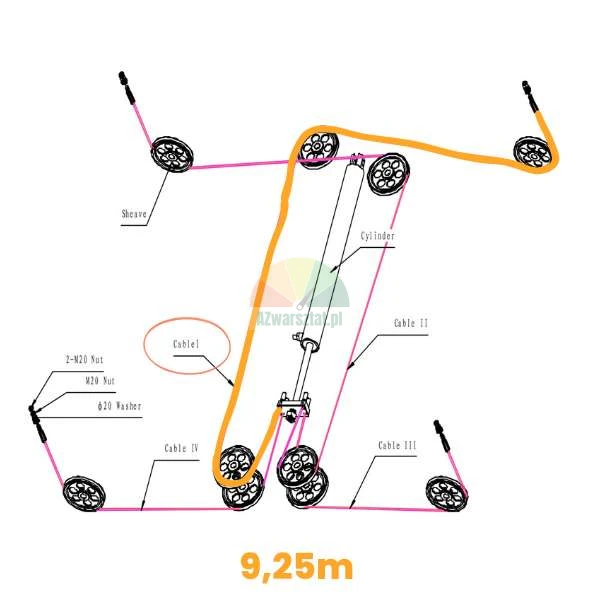 Diagramm des 9,25m Stahlseils für Launch TLT440W TLT440 Vier-Säulen-Hebebühne