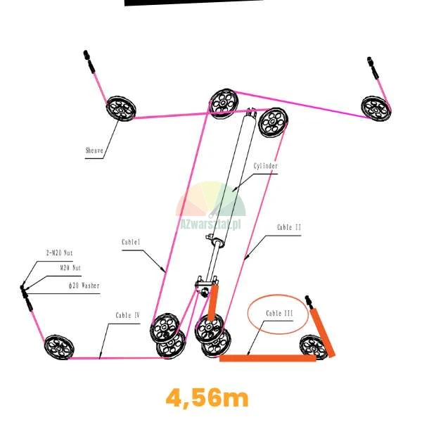 Seilführung des 4.56m Stahlseils für Launch TLT440W TLT440 4-Säulen-Hebebühne.