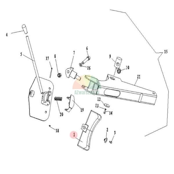 Technische Explosionszeichnung eines Bremshebelmechanismus mit hervorgehobener Teilenummer 1.