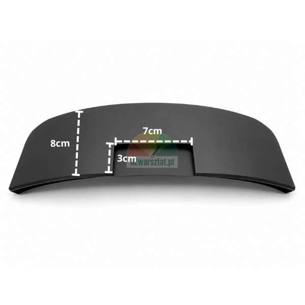Schwarzer Kunststoffschutz für die Abdrückschaufel 26 cm mit Abmessungen 8 cm und Ausschnitt 7x3 cm.