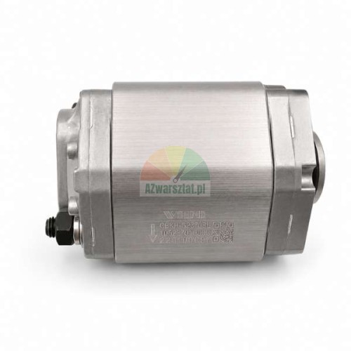 Seitenansicht der hydraulischen Zahnradpumpe CBKL-G2370BL von Wylind mit Metallgehäuse und gravierten Kennzeichnungen auf weißem Hintergrund.