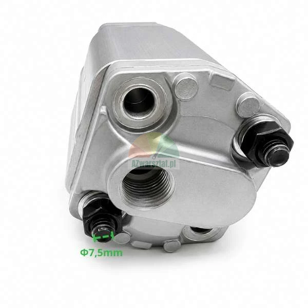 Hydraulikpumpe aus Aluminium, Rückansicht mit Gewindeanschlüssen und Befestigungsbolzen mit einem Durchmesser von 7,5 mm