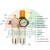 Diagramm einer Wartungseinheit bestehend aus Filter, Druckregler und Öler mit nummerierter Beschreibung der einzelnen Komponenten von 1 bis 12.