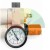 Pneumatischer Druckregler mit einem Manometer und einem orangefarbenen Einstellknopf.