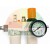 Wartungseinheit für Druckluft mit Manometer und orangefarbenem Einstellknopf, Modell OL-G1/4-MINI, auf weißem Hintergrund.