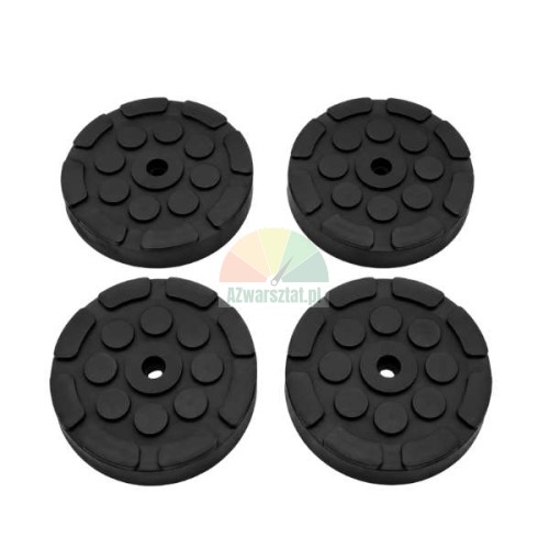 Set aus vier runden Gummiaufnahmen für Hebebühne 12cm mit einem Loch und rutschfester Noppenstruktur