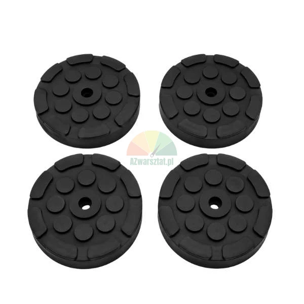 Set aus vier runden Gummiaufnahmen für Hebebühne 12cm mit einem Loch und rutschfester Noppenstruktur