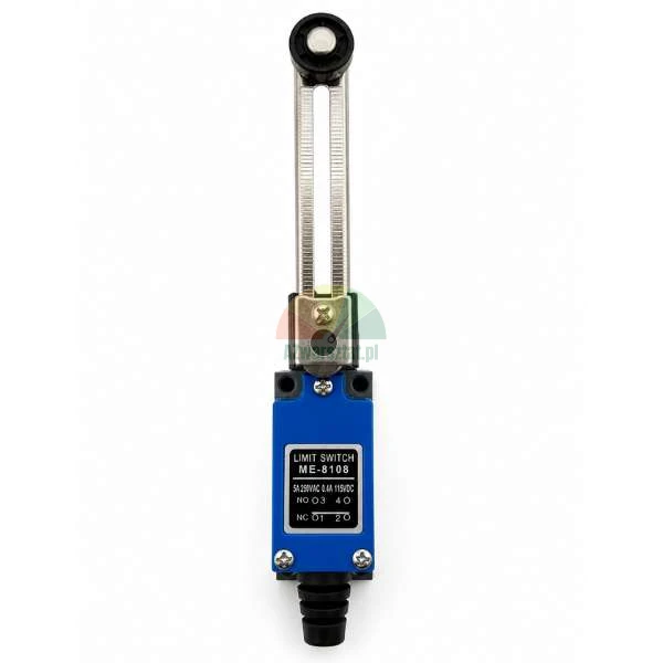 Grenztaster ME-8108 mit verstellbarem Rollenhebel und blauem Gehäuse