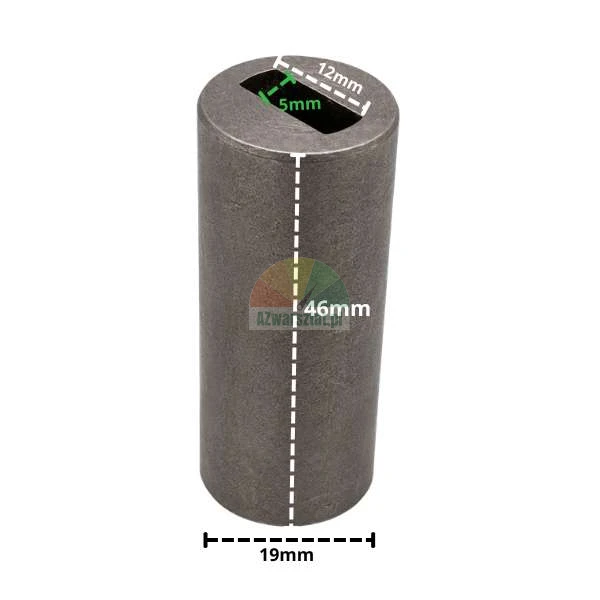 Motoradapter Kupplung 12mm aus Metall mit 46mm Länge, 19mm Durchmesser und 12x5mm Schlitz.