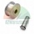 Metallene Seilrolle mit Nut und passendem Metallbolzen auf weissem Hintergrund.