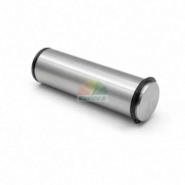 Zylindrischer Metallbolzen mit O-Ringen aus Gummi an beiden Enden auf weißem Hintergrund