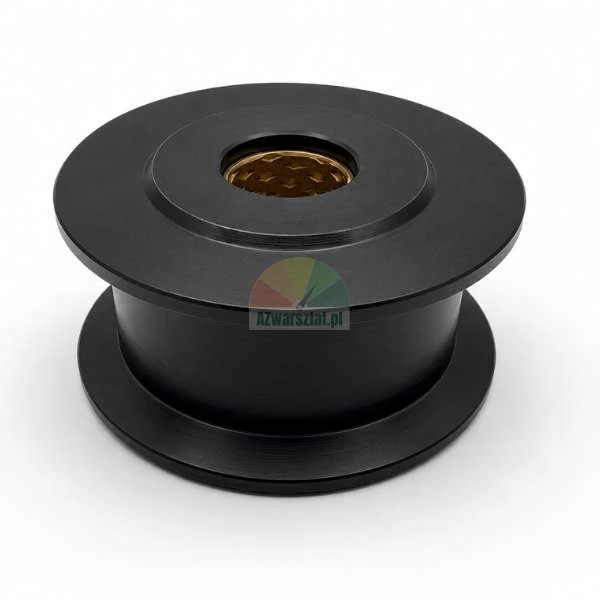 Kettenführungsrad für Zweisäulenbühne 24mm, schwarze Metall-Umlenkrolle mit Messingbuchse auf weißem Hintergrund.