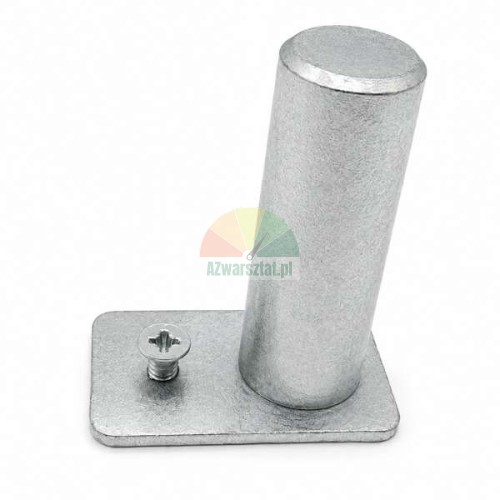 Stahlbolzen für Hebebühne mit rechteckiger Grundplatte und Befestigungsschraube auf weißem Hintergrund.