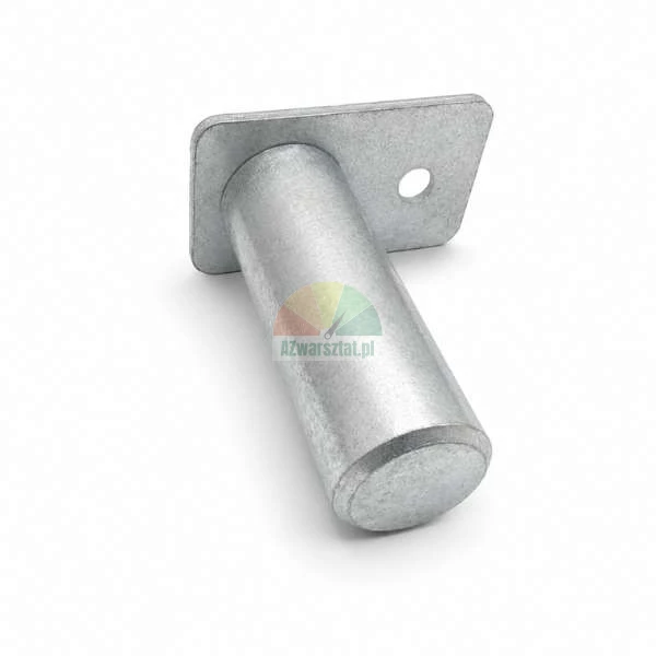Metallbolzen mit flacher Lasche und Loch, aus verzinktem Stahl, auf weißem Hintergrund dargestellt.