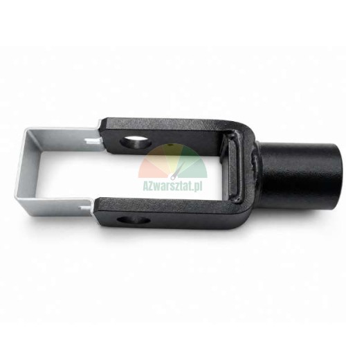 Schwarze Metallhalterung für das Kettenleitrad einer Hebebühne mit silberner Metallsicherung.