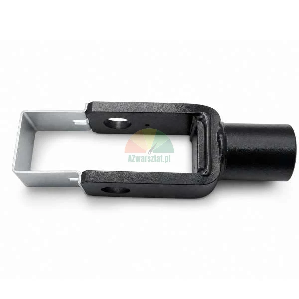 Schwarze Metallhalterung für das Kettenleitrad einer Hebebühne mit silberner Metallsicherung.