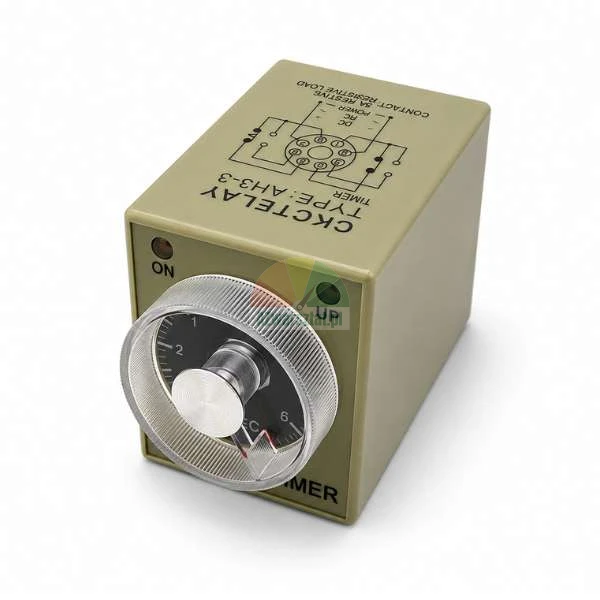 Zeitrelais CKCTELAY AH3-3 220VAC mit einem Zeitbereich bis 6 Sekunden, ausgestattet mit einem Einstellrad und LED-Anzeigen