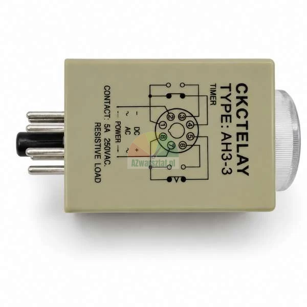 Beiges Zeitrelais CKCTELAY Typ AH3-3 mit aufgedrucktem Anschlussplan und 8-poligem Stecker