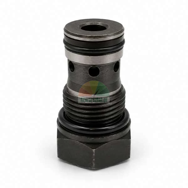 Hydraulisches Einschraub-Rückschlagventil mit 18mm Gewinde und O-Ring-Dichtungen auf weißem Hintergrund.