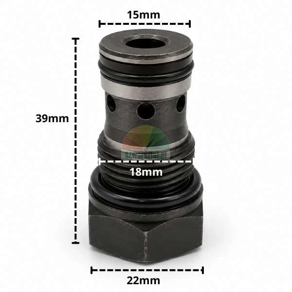Rückschlagventil mit 18mm Gewinde und Abmessungen 39mm, 15mm, 18mm, 22mm