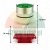 Grüner Taster für Hebebühne mit den Maßen 27 mm, 34 mm und 62 mm