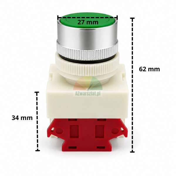 Grüner Taster für Hebebühne mit den Maßen 27 mm, 34 mm und 62 mm