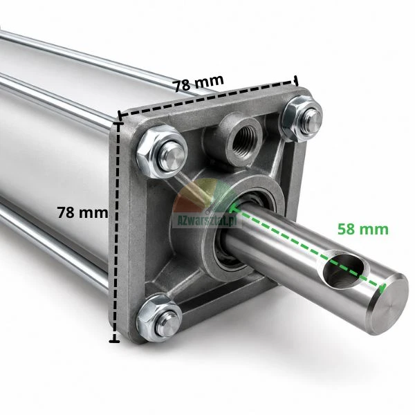 Pneumatikzylinder für Reifenmontiermaschine mit Flanschmaß 78x78 mm und Kolbenstange 58 mm