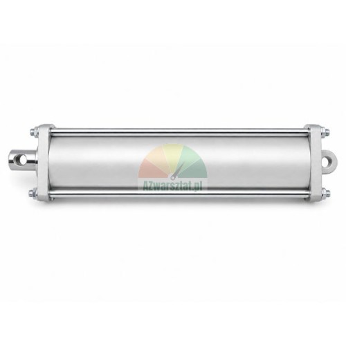 Kompletter Pneumatikzylinder für Reifenmontiermaschine mit den Maßen 325mm x 78mm x 78 mm, Durchmesser 70mm, Seitenansicht auf weißem Hintergrund