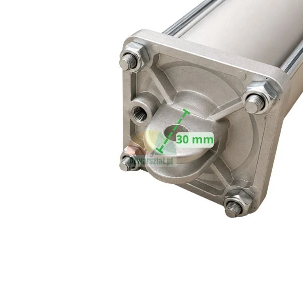 Nahaufnahme der hinteren Gabelbefestigung eines Pneumatikzylinders mit eingezeichnetem Innenmaß von 30 mm.