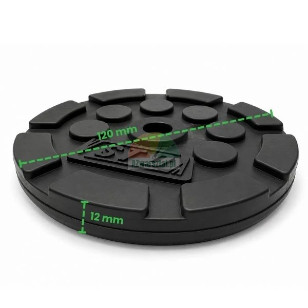 Schwarze Gummiauflage für Hebebühne mit einem Durchmesser von 120 mm und 12 mm Dicke