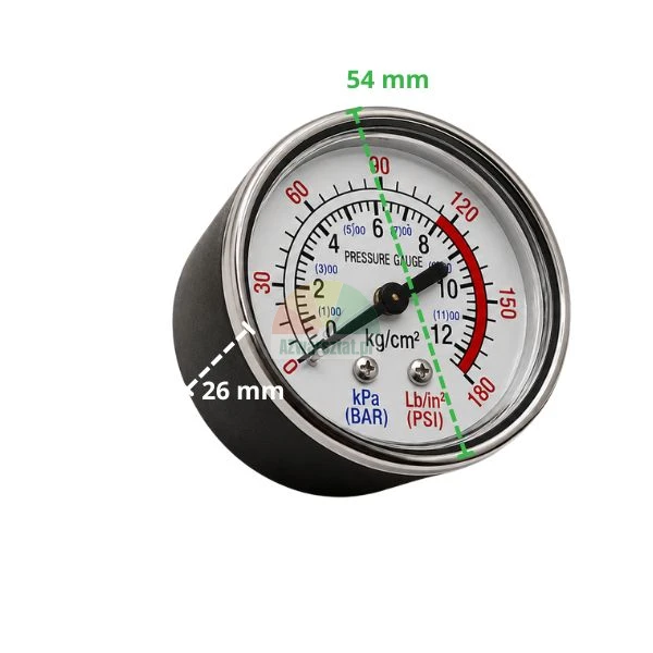 Manometer 0-12 bar mit 12,7 mm Gewinde und Abmessungen 54x26 mm