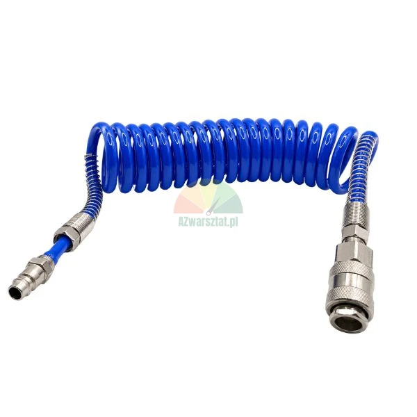 Blauer Druckluft-Spiralschlauch 3m 8mm mit Schnellkupplungen