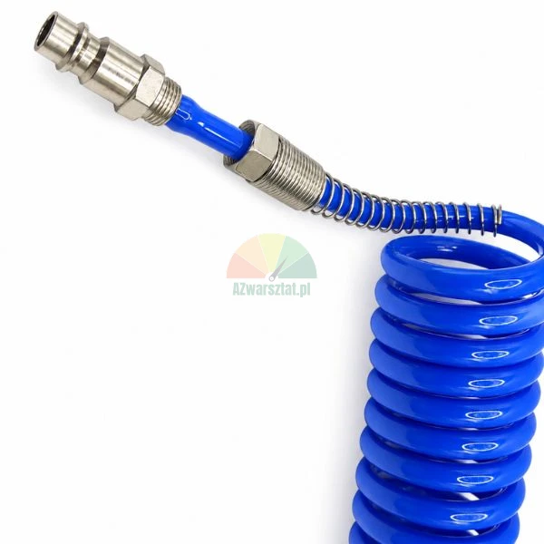 Blauer Spiraldruckluftschlauch 3m 8mm mit Schnellkupplung