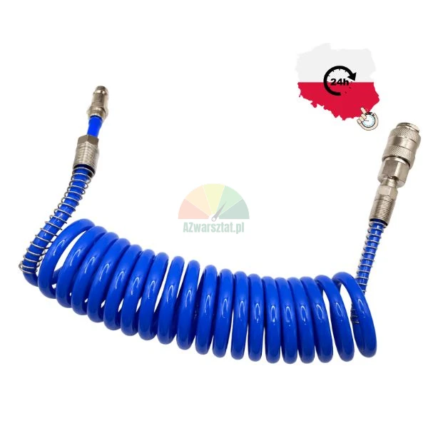 Blauer Spiraldruckluftschlauch mit Schnellkupplungen