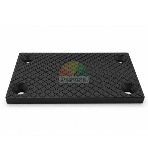 Schwarze rechteckige Gumm Unterlegplatte 127mm x 76mm mit strukturierter Oberfläche und vier Befestigungslöchern