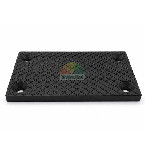 Schwarze rechteckige Gumm Unterlegplatte 127mm x 76mm mit strukturierter Oberfläche und vier Befestigungslöchern