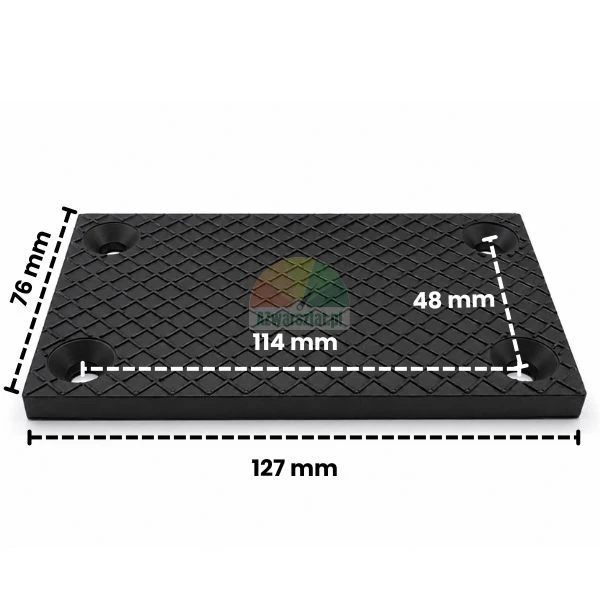Schwarze Gummiauflage mit Abmessungen 127 mm x 76 mm