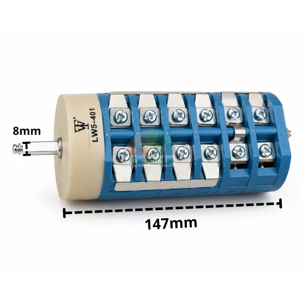 Blauer 2-Gang-Drehschalter für Reifenmontiermaschine mit 147 mm Länge und 8 mm Welle