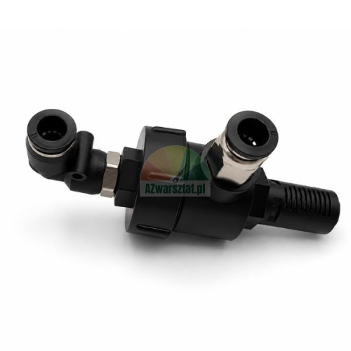 Schwarzes Schnellentlüftungsventil Typ E 8mm/8mm mit Steckverschraubungen.
