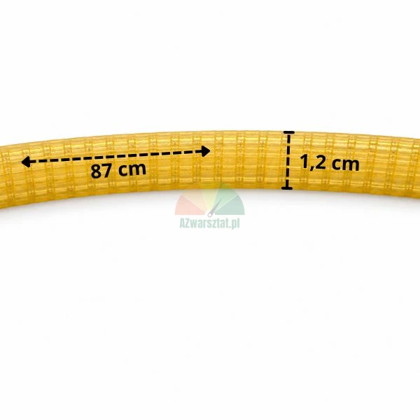 Gelber Riemen für Wuchtmaschinenmotor, 87 cm lang und 1,2 cm breit.