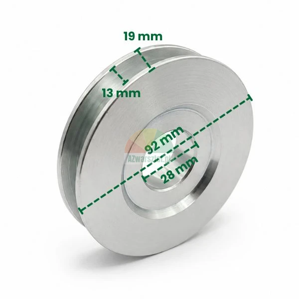 Führungsrolle für Stahlseil 92 mm / 28 mm mit Abmessungen.