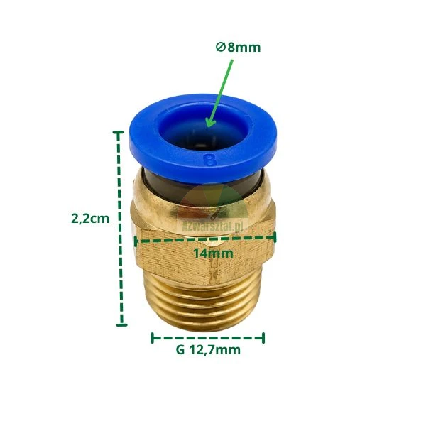 Pneumatik-Steckverschraubung 8mm, Gewinde 12,7mm