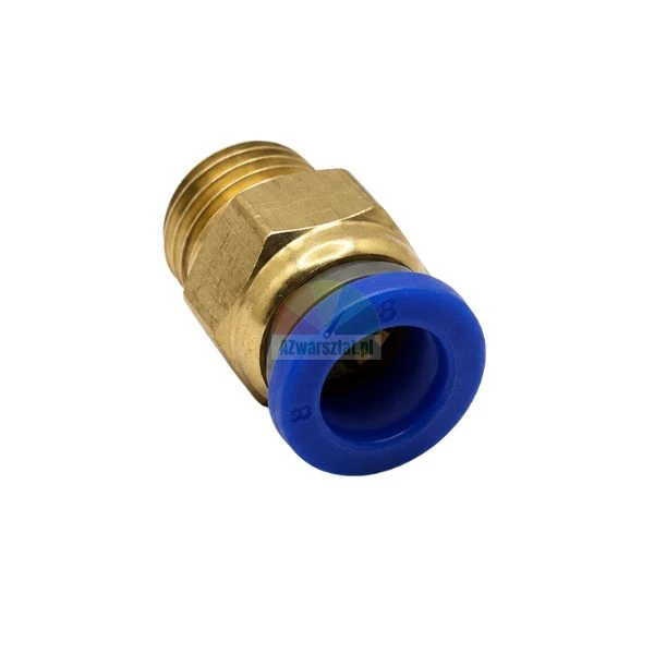 Messing Pneumatik Steckverschraubung mit Außengewinde und blauem Lösering 8 mm