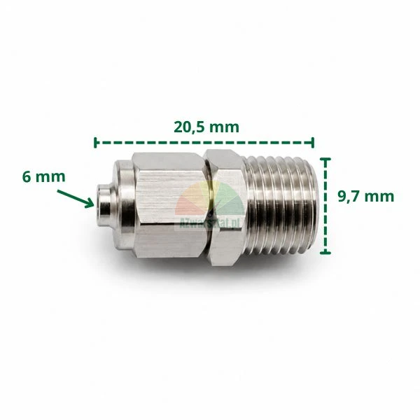 Metallverbindung für 6 mm Rohr mit 9,7 mm Gewinde und 20,5 mm Länge
