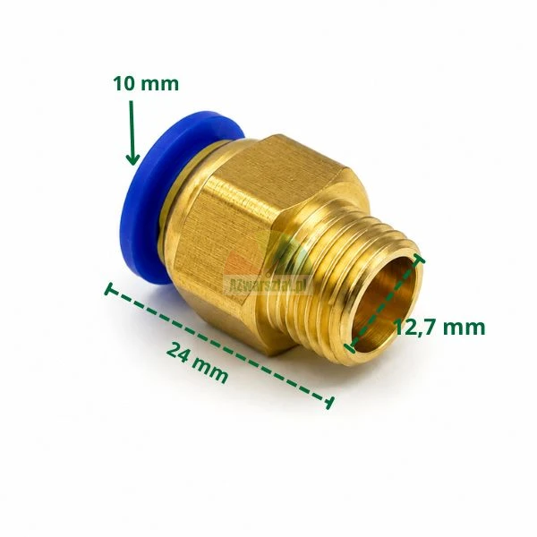 Messing-Steckverschraubung Schlauch 10 mm auf Gewinde 12,7 mm
