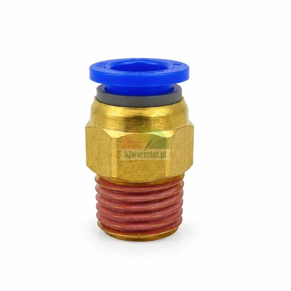 Messing-Pneumatik-Steckverschraubung für 8 mm Schlauch mit 12,7 mm Außengewinde und blauem Lösering
