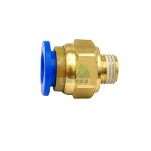 Gerader pneumatischer Messing-Steckanschluss für 10mm Schlauch mit 9,7mm Außengewinde und blauem Lösering
