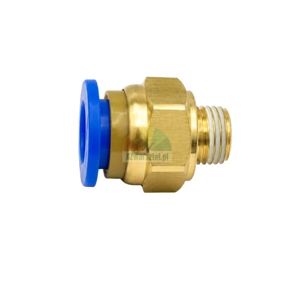 Gerader pneumatischer Messing-Steckanschluss für 10mm Schlauch mit 9,7mm Außengewinde und blauem Lösering